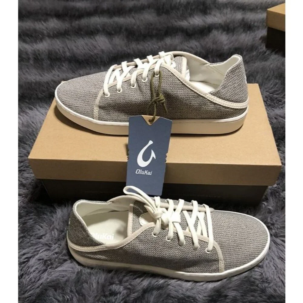 Olukai Womens Pehuea Li Lace up Canvas Sneakers Shoes, Size 9.5, Tapa/White Sand